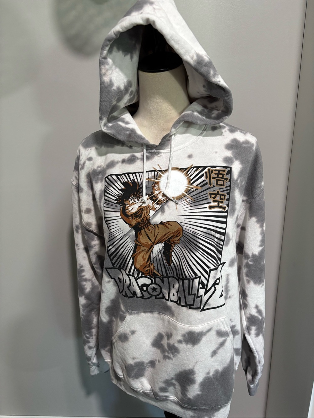 Dragon Ball Z Graphic Tie-Dye Hoodie - Gray/White
